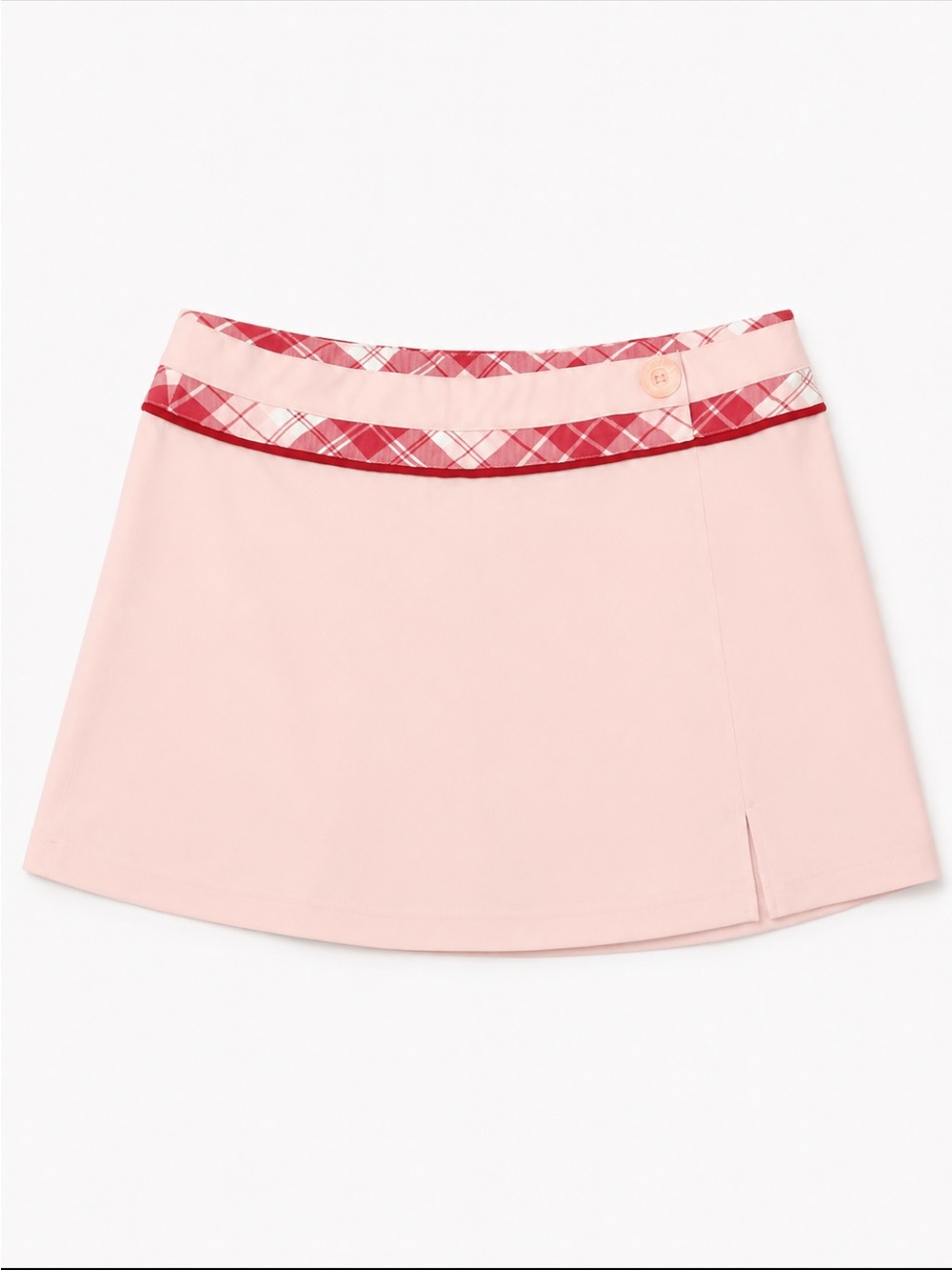 Women’s Light Pink Skirt with Red Plaid Trim